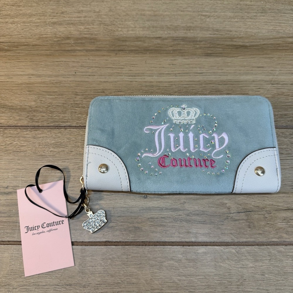 NWT Juicy Couture DREAM JUICY Velvet Faux Leather CZ Crystals‎ Zip-around Wallet